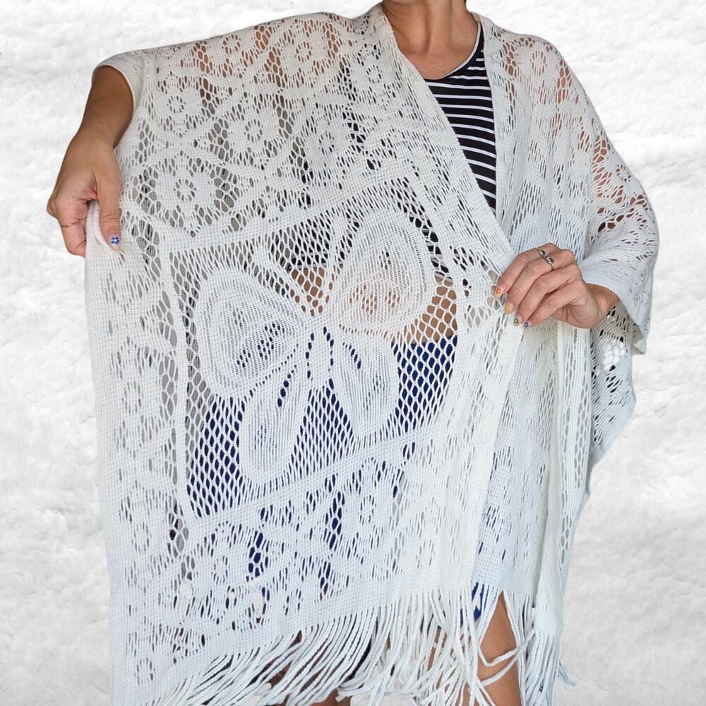white butterfly lace fringe kimono